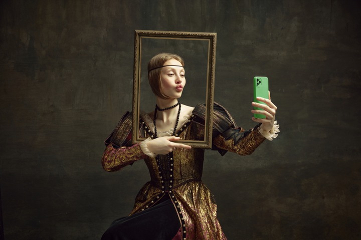 Modern day painting of a Woman clicking a selfie